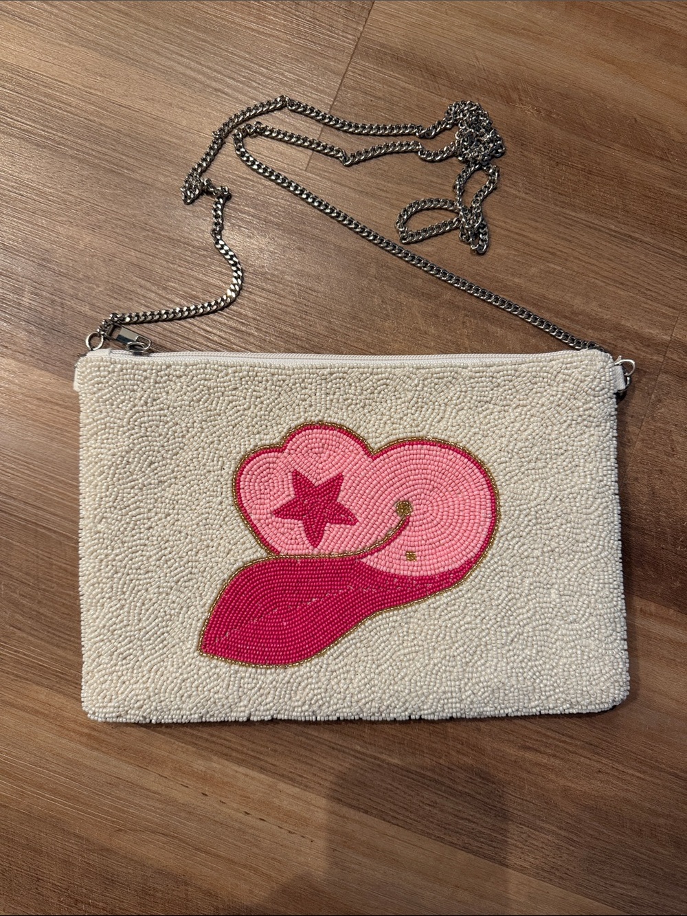 White Beaded Crossbody Bag with Pink Cowboy Hat